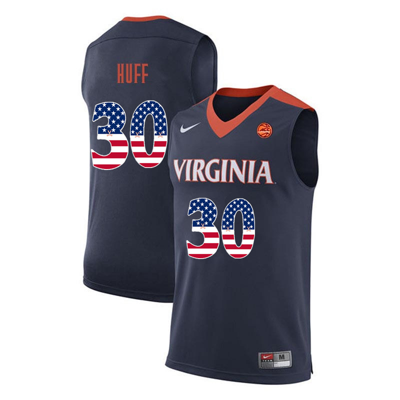 Men Virginia Cavaliers #30 Jay Huff College Basketball USA Flag Fashion Jerseys-Navy - Click Image to Close